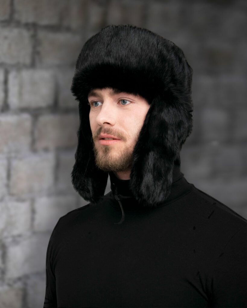 Men's Black Rabbit Full Fur Ushanka Hat