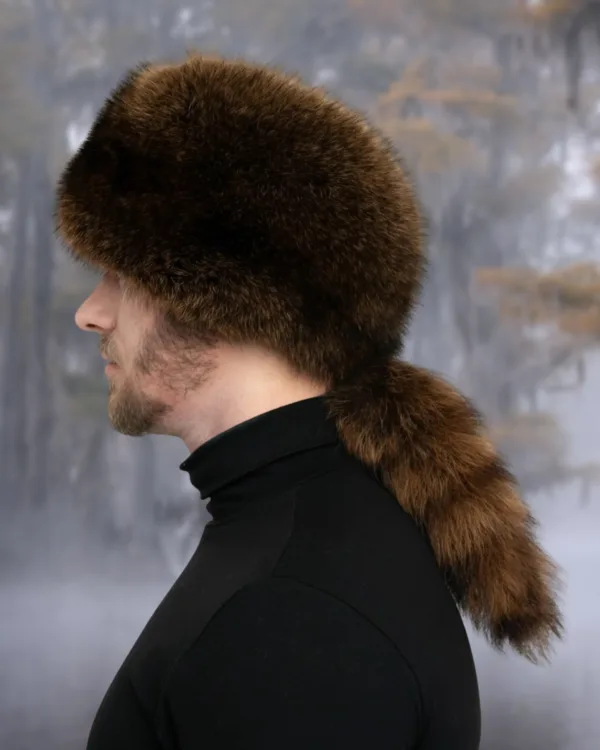 Men's 'Davy Crockett' Hat Raccoon Fur with Detachable Tail
