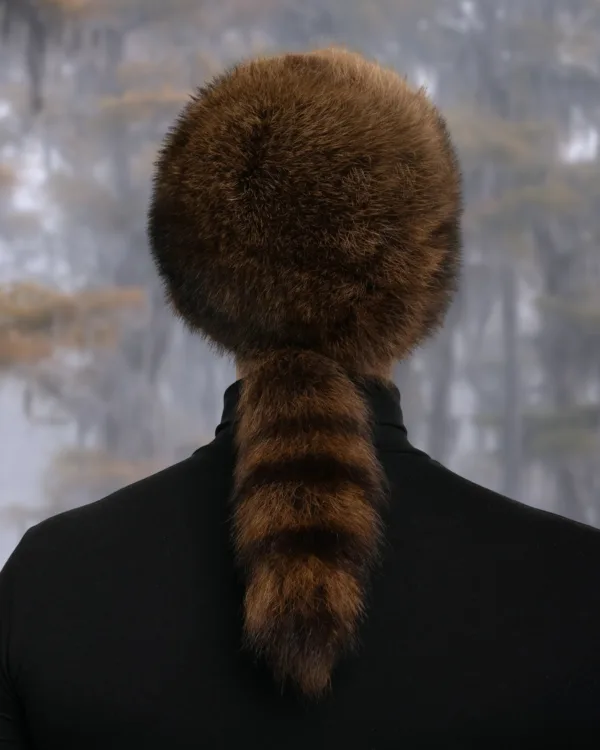 Men's 'Davy Crockett' Hat Raccoon Fur with Detachable Tail