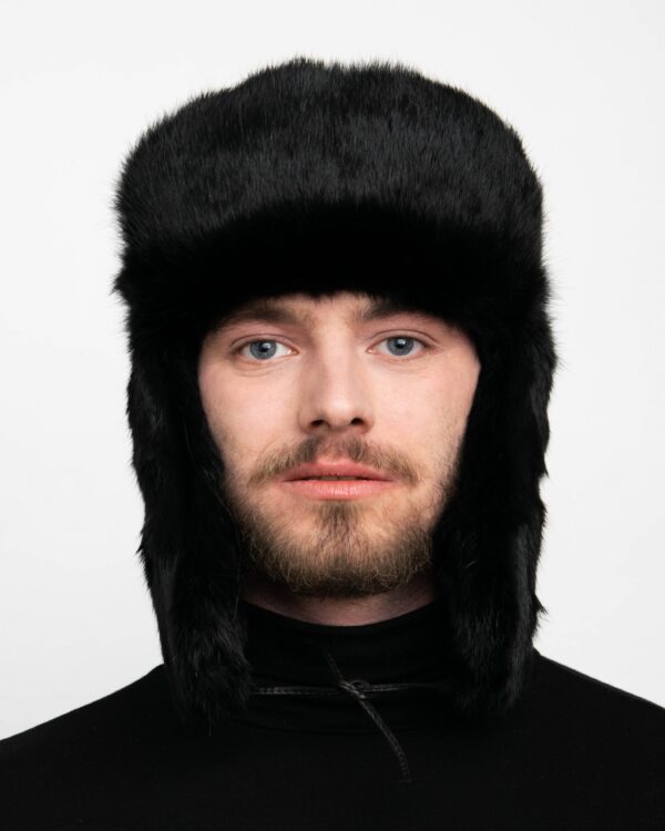 Men's Black Rabbit Full Fur Ushanka Hat