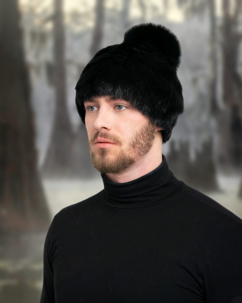 - Men's Black Mink Fur Hat With Fur Pom-Pom