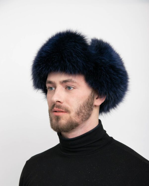 Men's Dark Blue Fox Fur Trapper Hat