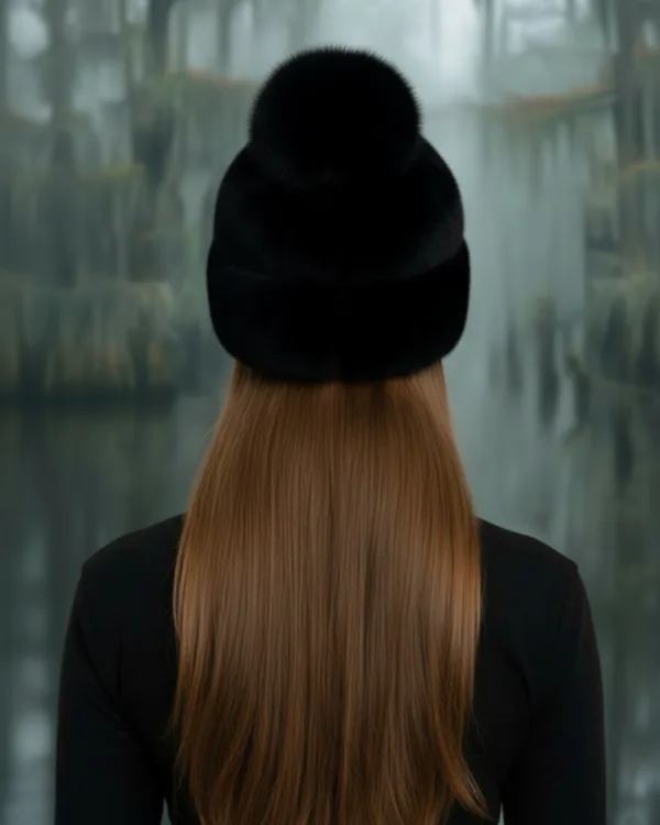 Women's Black Mink Fur Hat With Fur Pom-Pom